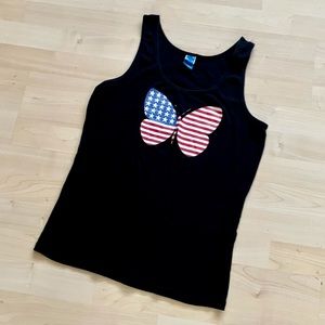 American Flag Butterfly Ribbed Tank Top Y2K 90’s